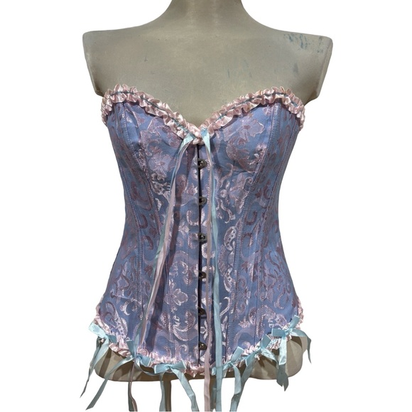 Tops - Strapless Lavender Pink Brocade Corset Top